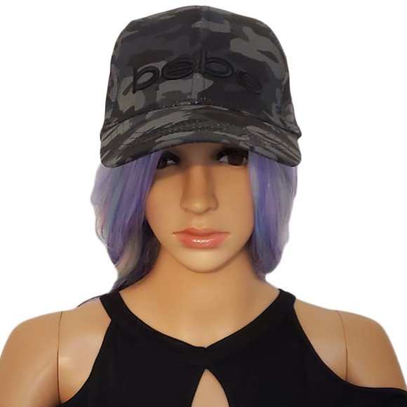 NWT BEBE AUTHENTIC WOMEN\'S BLACK CAMO EMBROIDERED AOP LOGO BASEBALL CAP main image 6